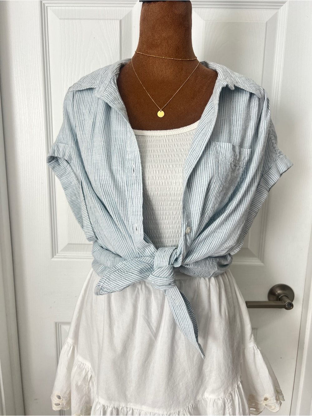 Japna blue & white striped button up shirt